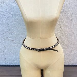 Silver Studded black leather thin vintage belt